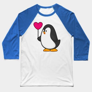 Penguin with Heart Balloon Baseball T-Shirt